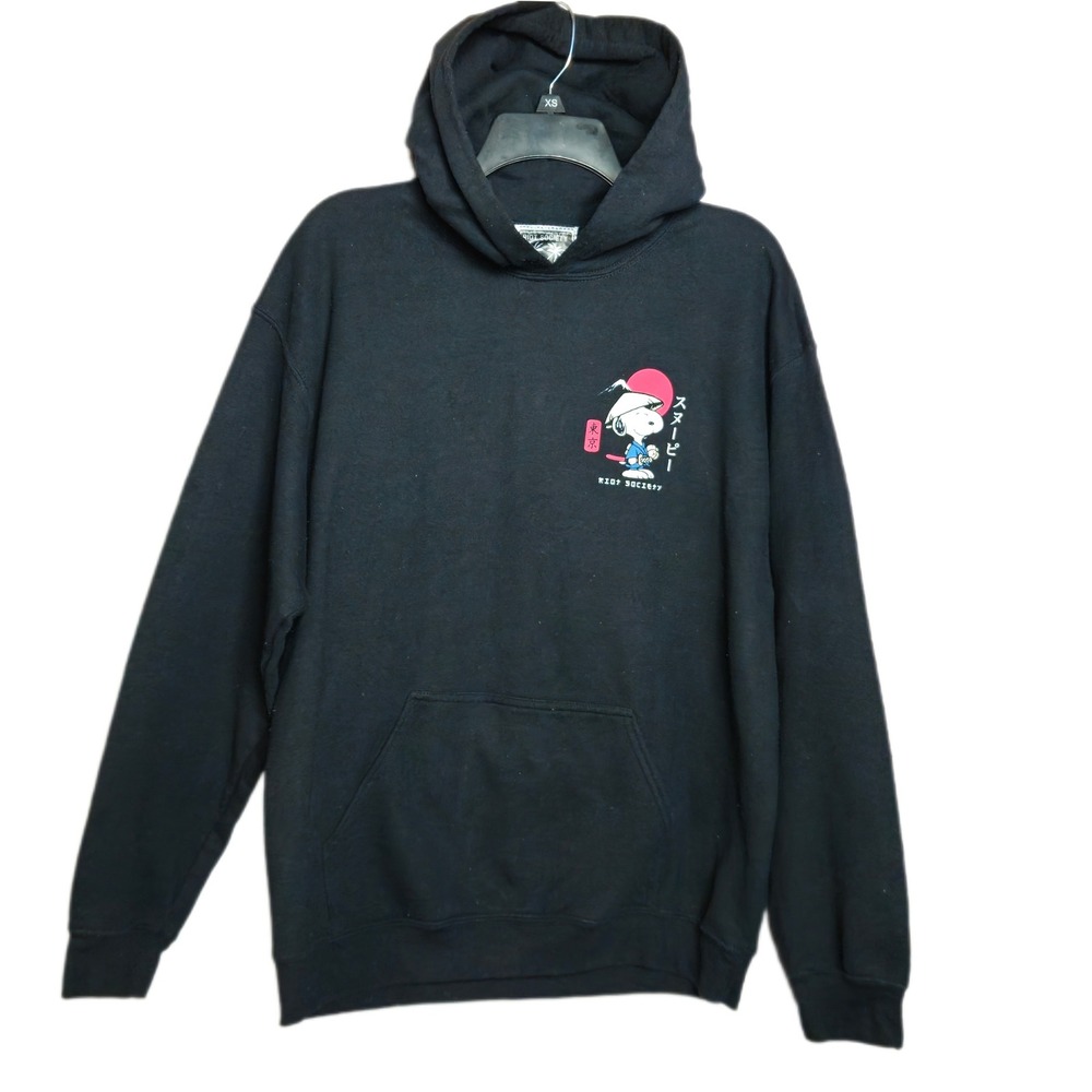 Riot Society Peanuts Snoooy Woodstock Samurai Hoodie Mens Large Black Pullover